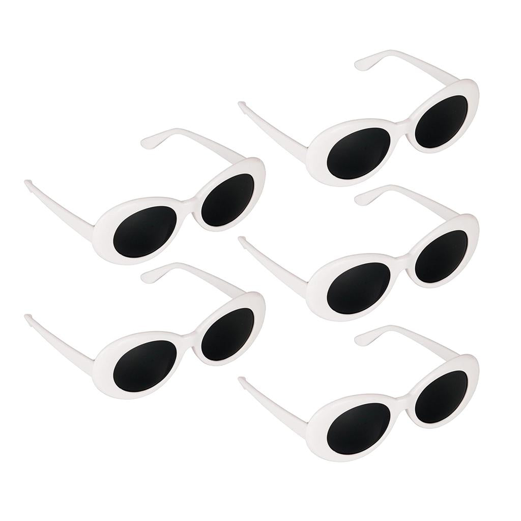 5 Retro Clout Goggles Glasses White Oval Bold Mod Thick Frame Sunglasses