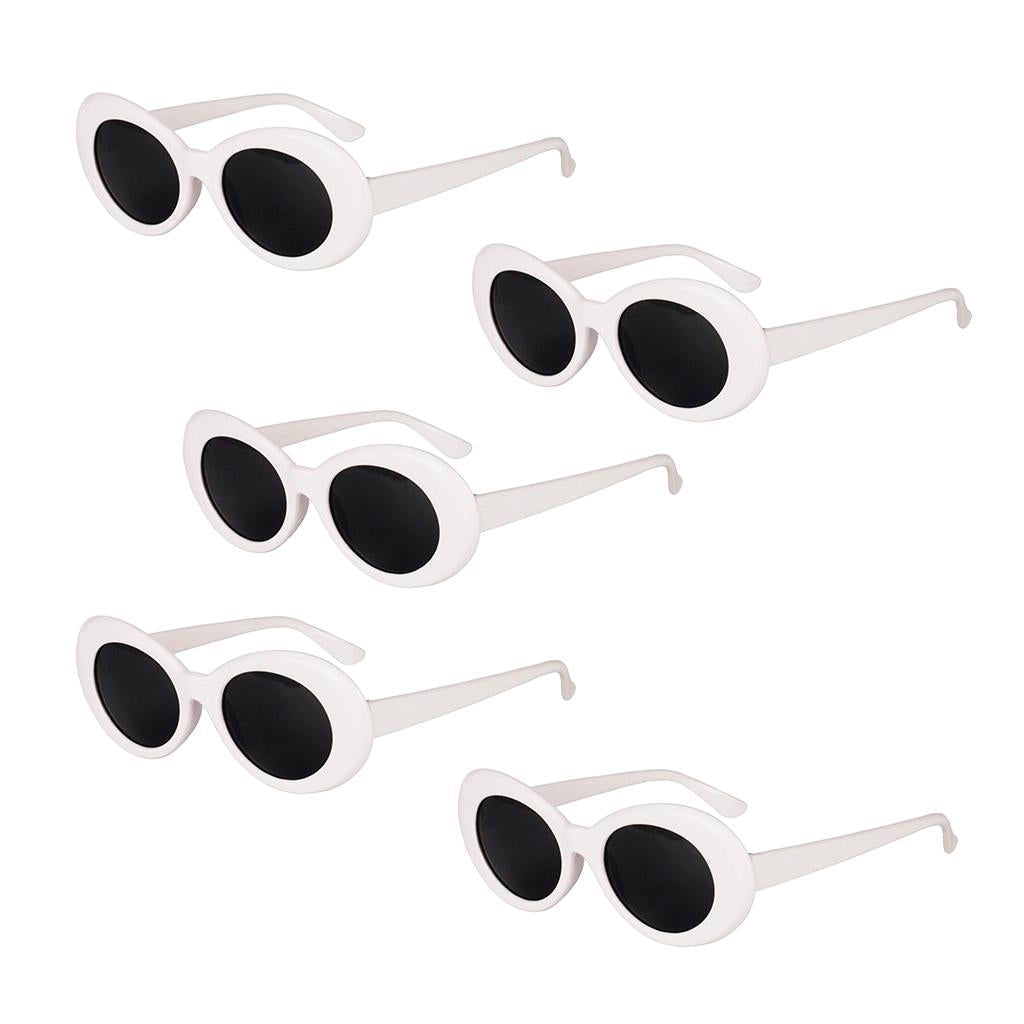 5 Retro Clout Goggles Glasses White Oval Bold Mod Thick Frame Sunglasses