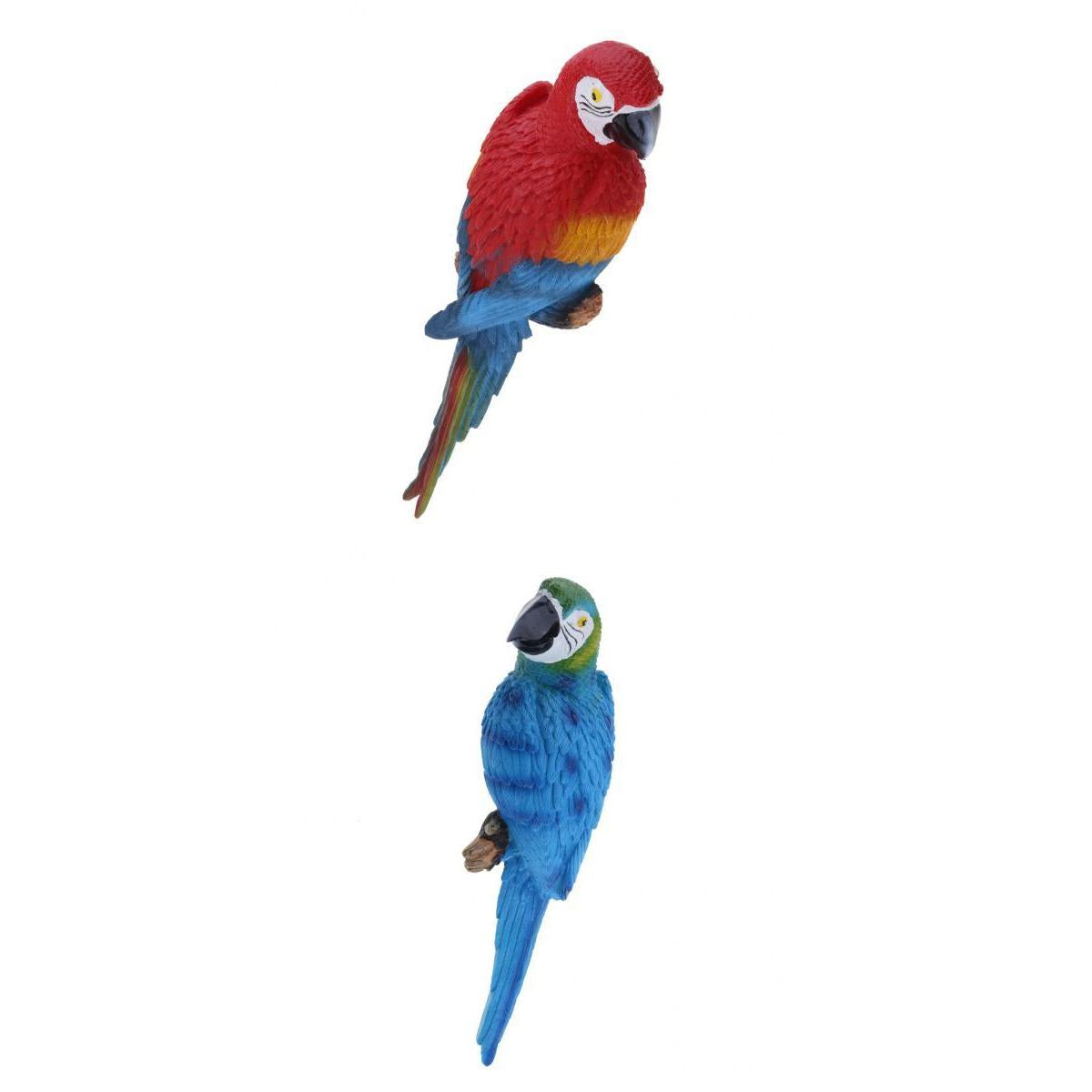 2x Resin Parrot Bird Model Toy Animal Ornament Hanging Decor Red & Blue 31cm