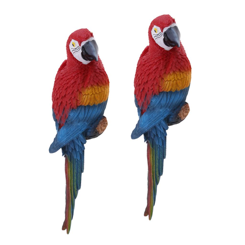 2x Realistic Parrot Resin Bird Animal Ornament Hanging 31cm Look Right Red