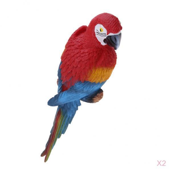 2x Realistic Parrot Resin Bird Animal Ornament Hanging 31cm Look Right Red