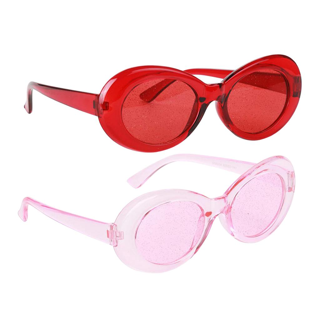 2 Retro Transparent Clout Goggles Oval Bold Mod Thick Framed Sunglasses