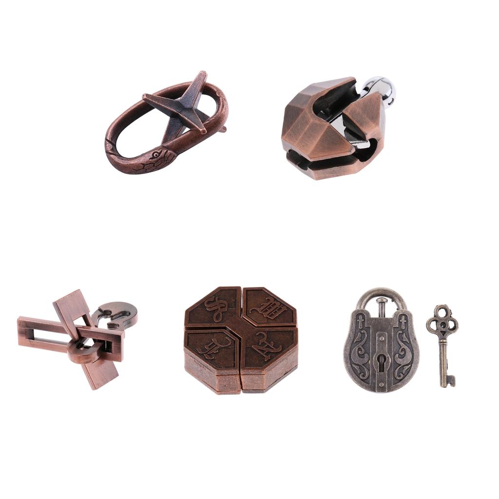 5pcs Chinese Lock Puzzle Metal Brain Teaser IQ Test Toys for Adults Children