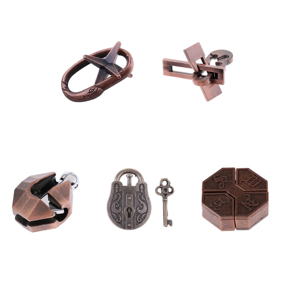 5pcs Chinese Lock Puzzle Metal Brain Teaser IQ Test Toys for Adults Children