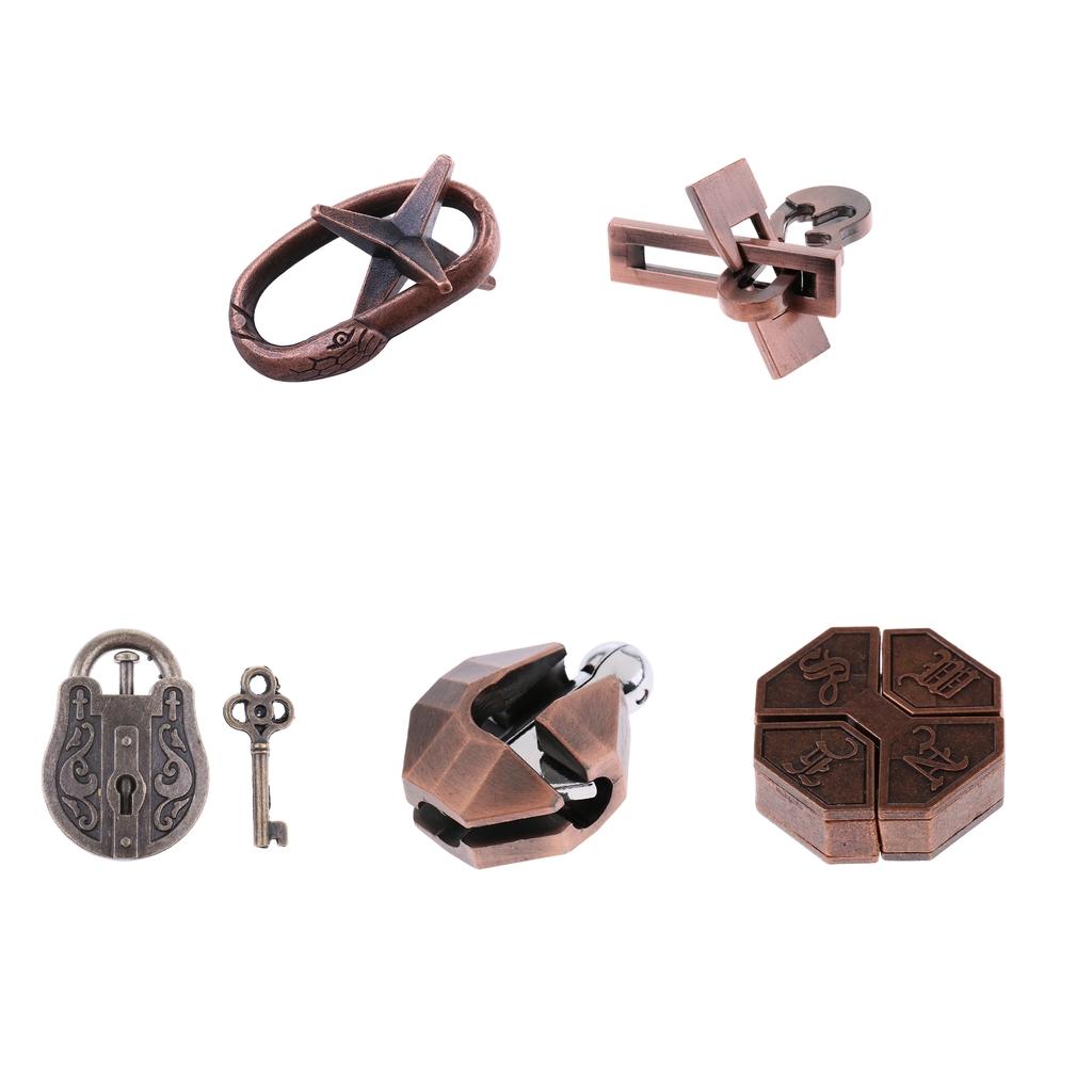 5pcs Chinese Lock Puzzle Metal Brain Teaser IQ Test Toys for Adults Children