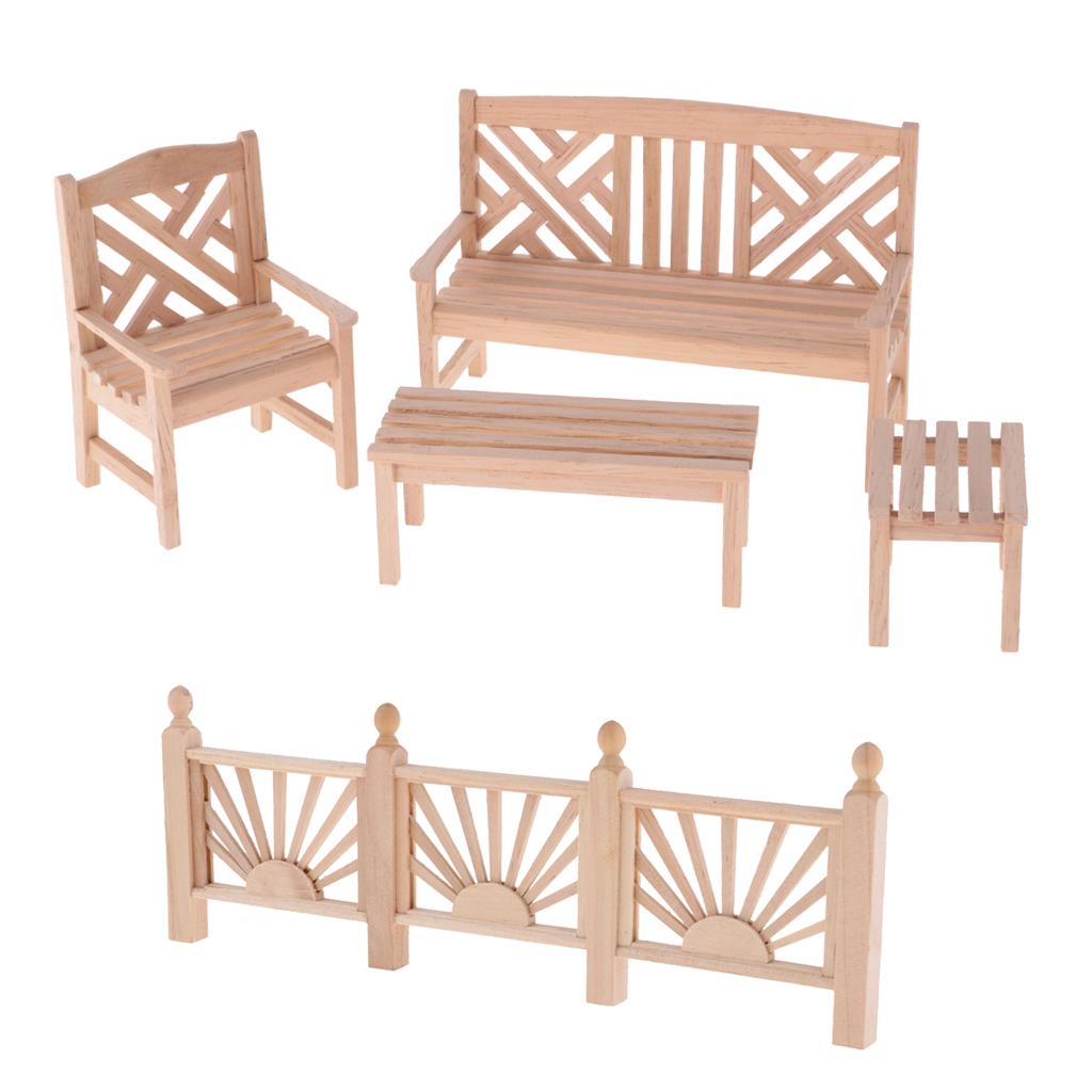 1/12 Dollhouse Miniature Furniture Garden Decor Bench Chair Table Rail Fence
