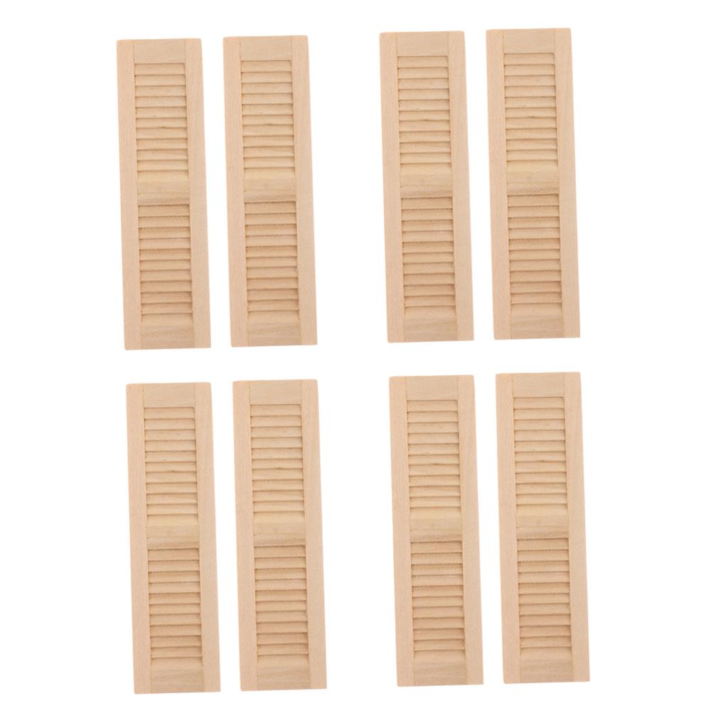 8 Pieces 1/12 Dollhouse Furniture Wooden Shutters DIY Window Accessory