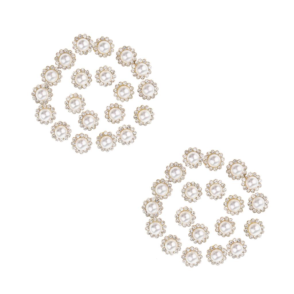 40 Pieces Faux Pearl Buttons Rhinestone Embellishments Flatback for DIY 12mm