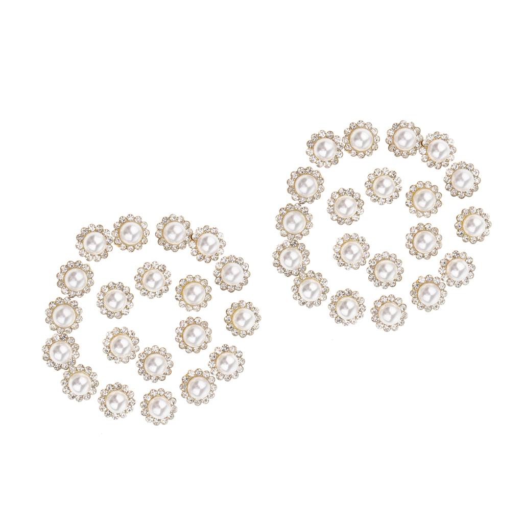 40 Pieces Faux Pearl Buttons Rhinestone Embellishments Flatback for DIY 12mm