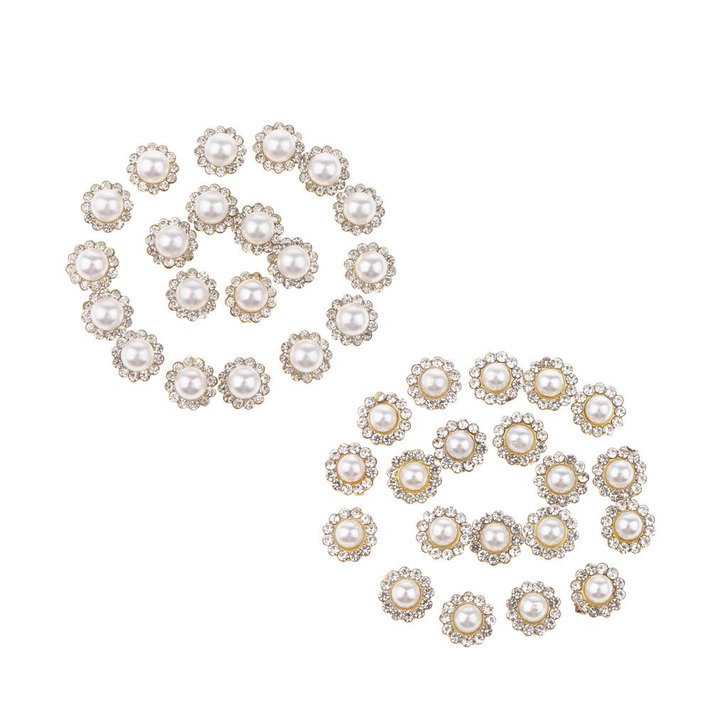 40x Faux Pearl Buttons Rhinestone Embellishments Flatback for DIY 10mm+8mm