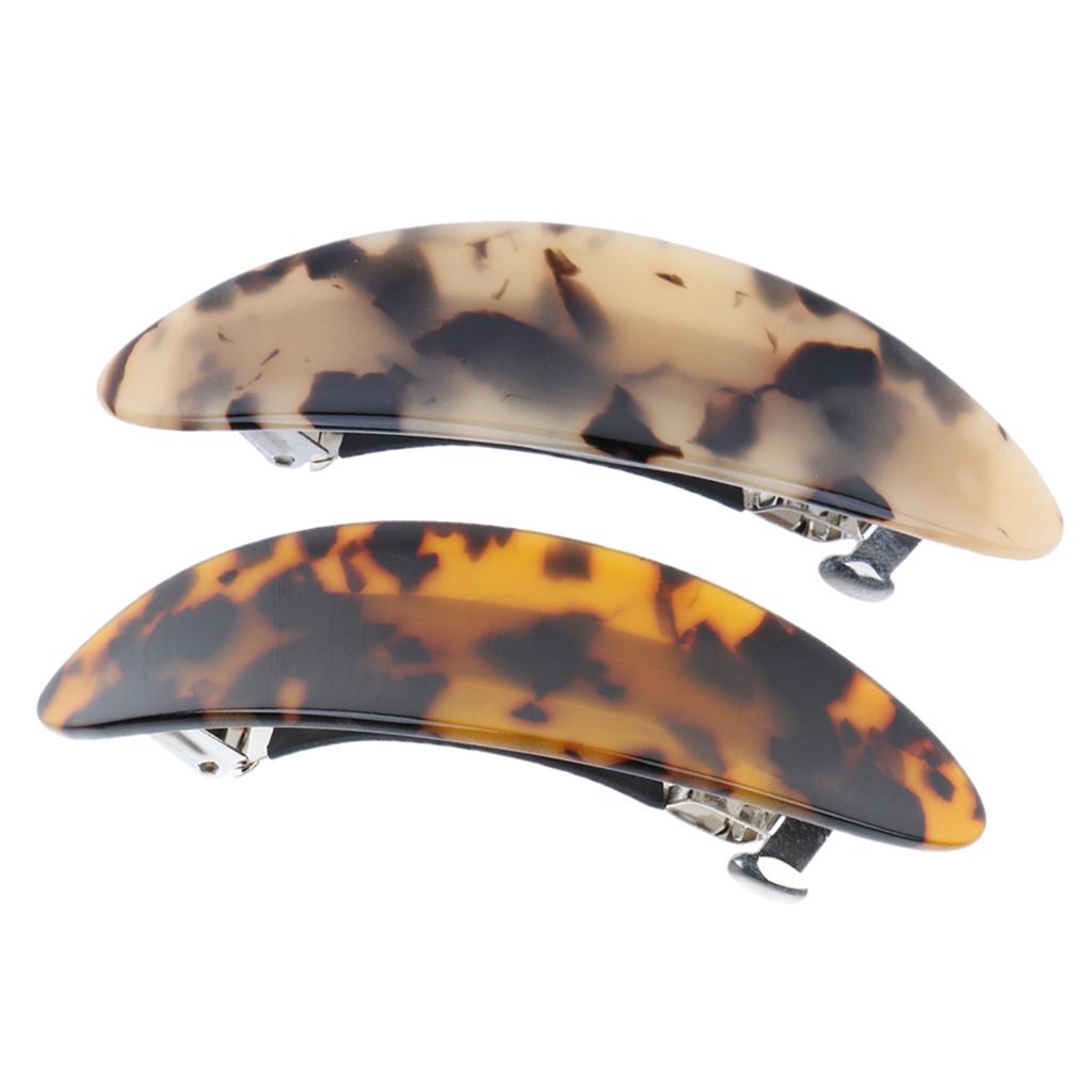 2Pcs Women's French Acetate Hair Clip Ladies Leopard Curved Barrette Hairpin