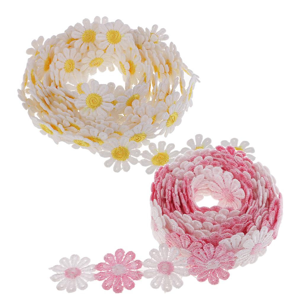 6 Yards 25mm Daisy Flower Embroidery Lace Trim Applique Ribbon Sewing Craft