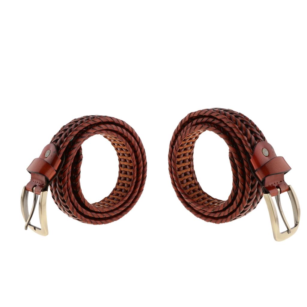 2pcs Men Woven Hollowed-out Adjustable Waist Belts Waistbands Light Coffee