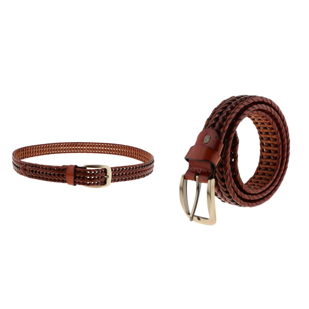 2pcs Men Woven Hollowed-out Adjustable Waist Belts Waistbands Light Coffee