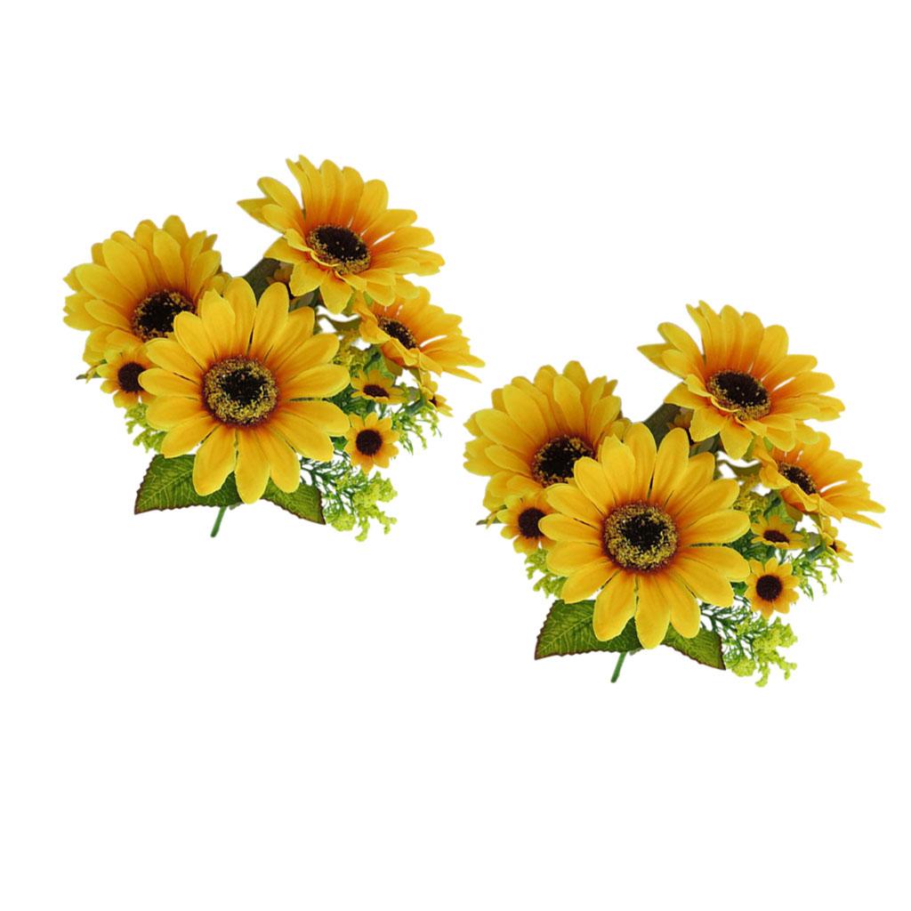 2Pcs Beautiful Lifelike Artificial Flower Home Office Decor Yellow Sunflower
