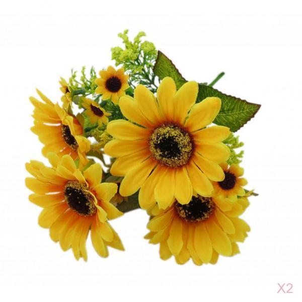 2Pcs Beautiful Lifelike Artificial Flower Home Office Decor Yellow Sunflower