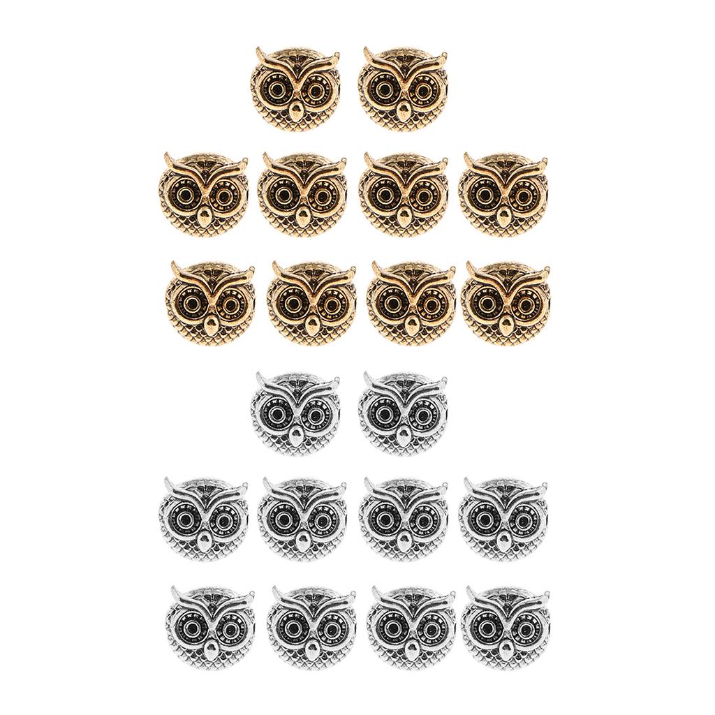 20 Pieces Metal Owl DIY Bracelet Connector Spacer Charm Beads Silver & Gold