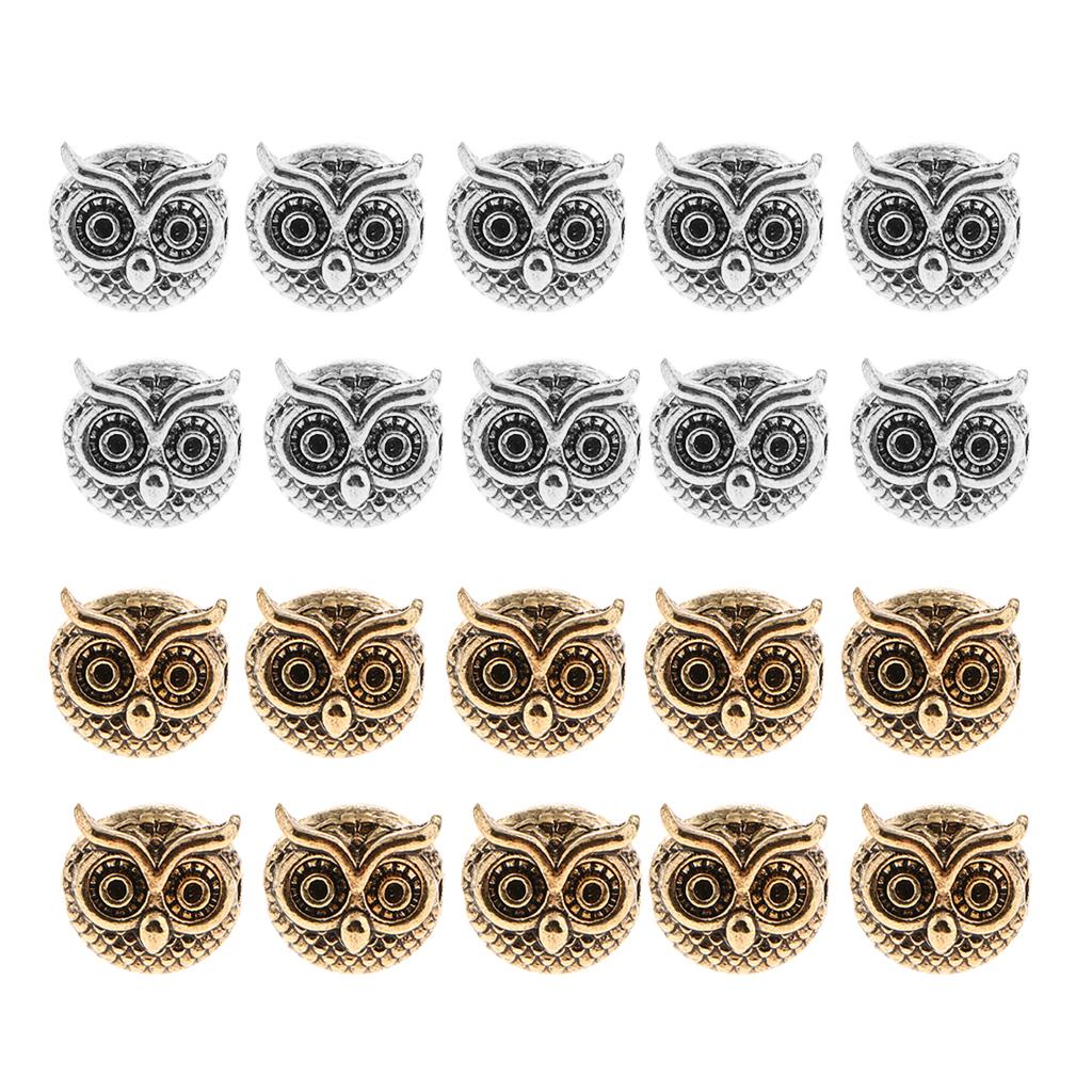 20 Pieces Metal Owl DIY Bracelet Connector Spacer Charm Beads Silver & Gold