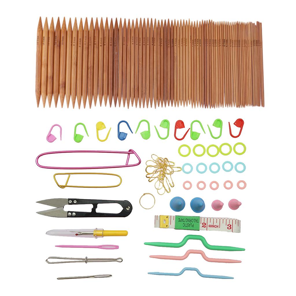 132pcs Carbonized Bamboo Double Pointed Knitting Needles with Accessories