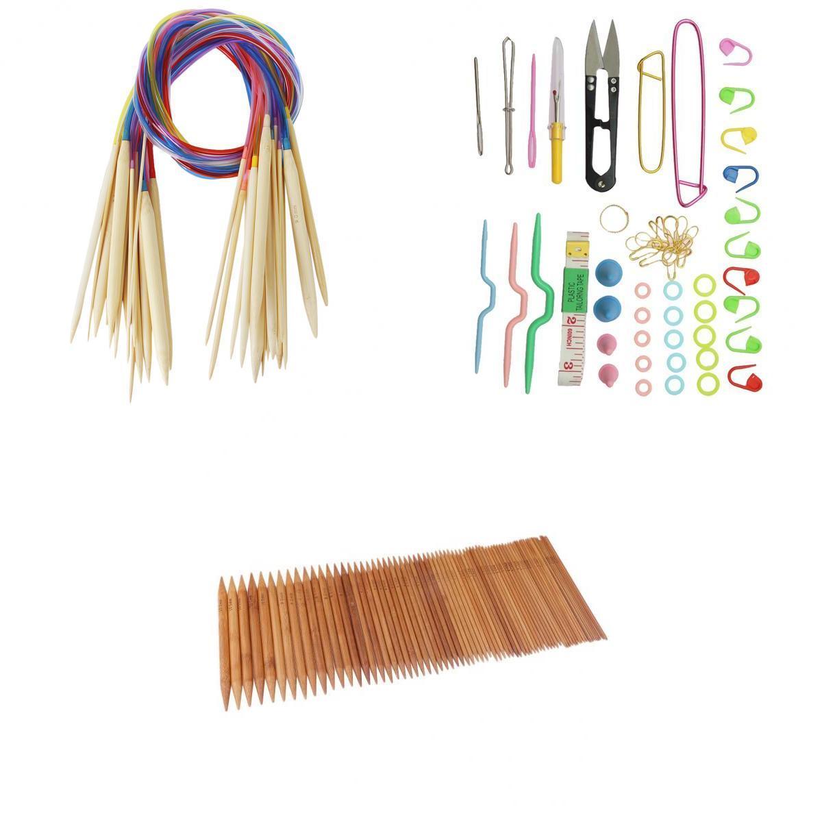 150pcs Carbonized Bamboo Straight Circular Knitting Needles with Accessories