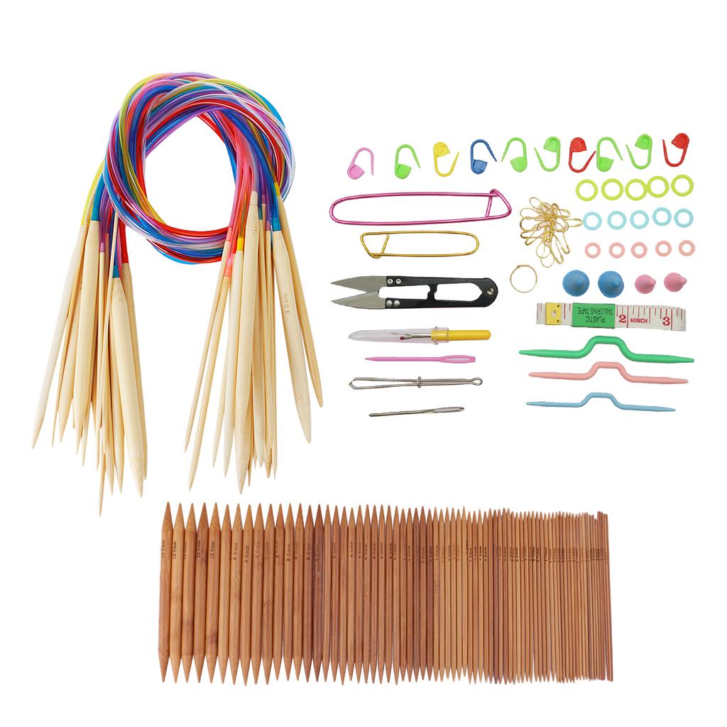 150pcs Carbonized Bamboo Straight Circular Knitting Needles with Accessories