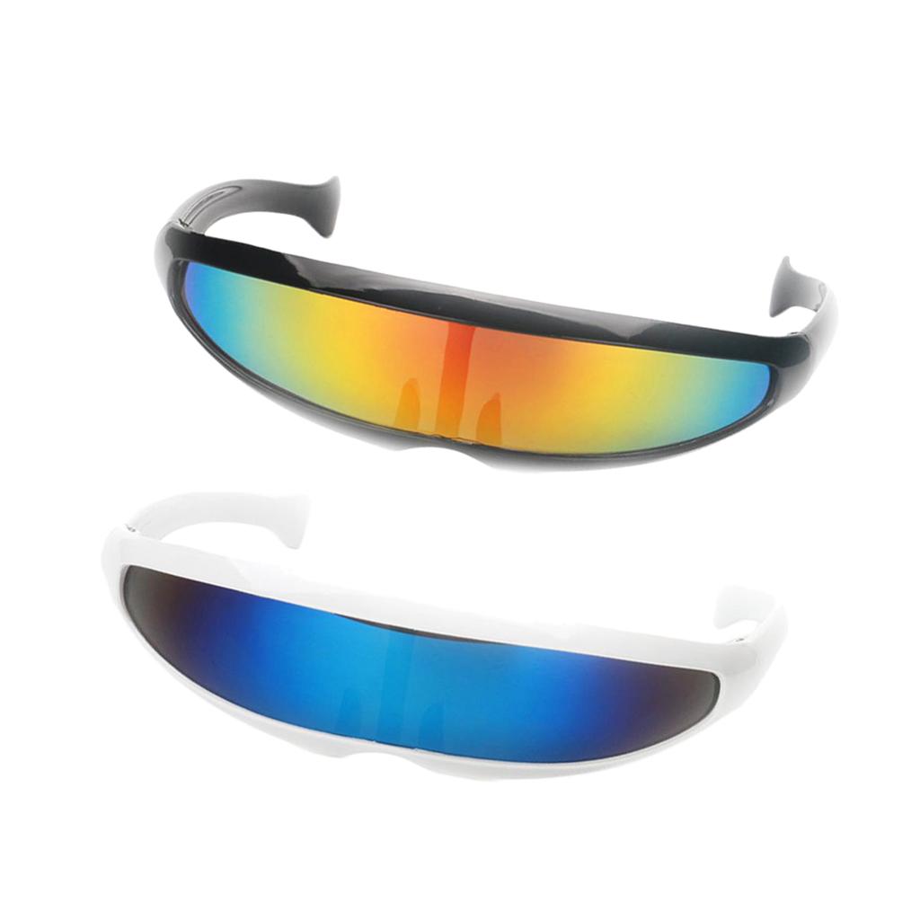 2x Futuristic Cyclops Mirrored Sunglasses Narrow Monoblock Shield Glasses