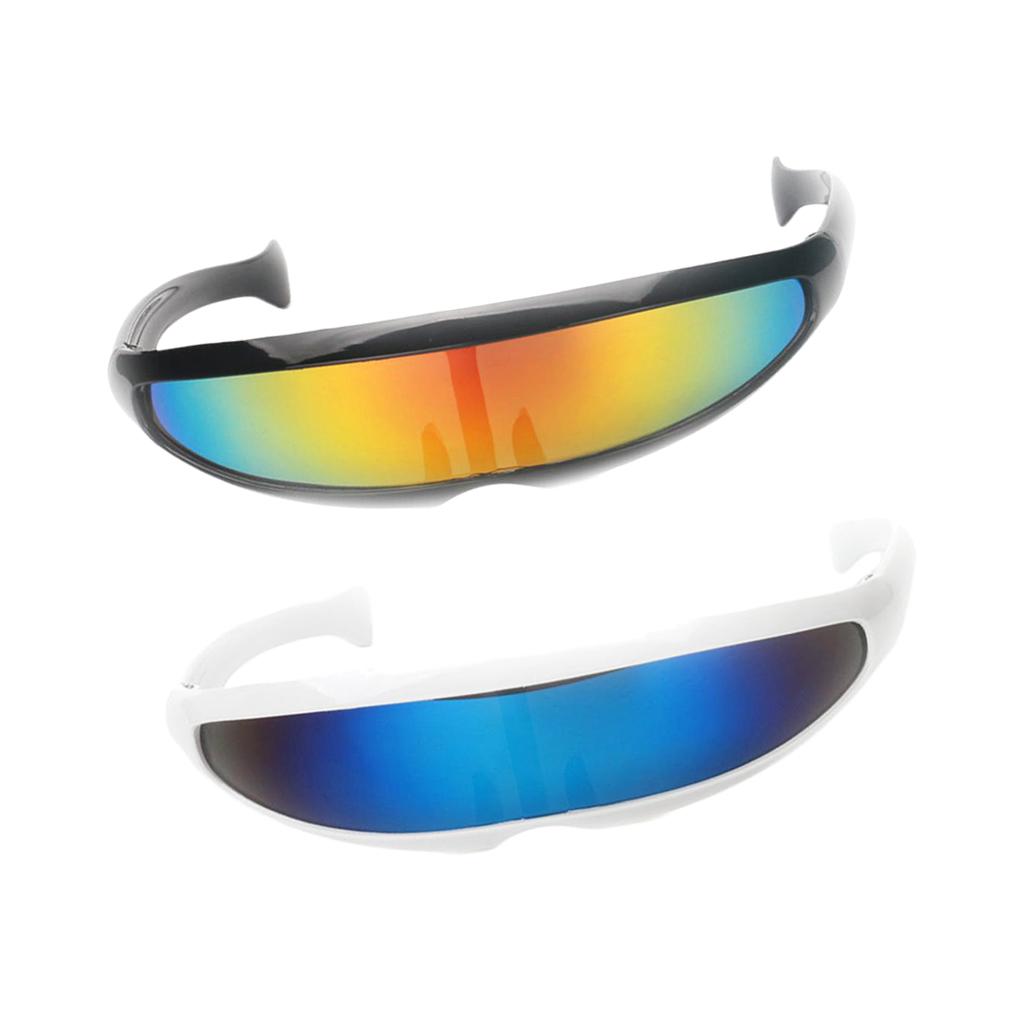 2x Futuristic Cyclops Mirrored Sunglasses Narrow Monoblock Shield Glasses