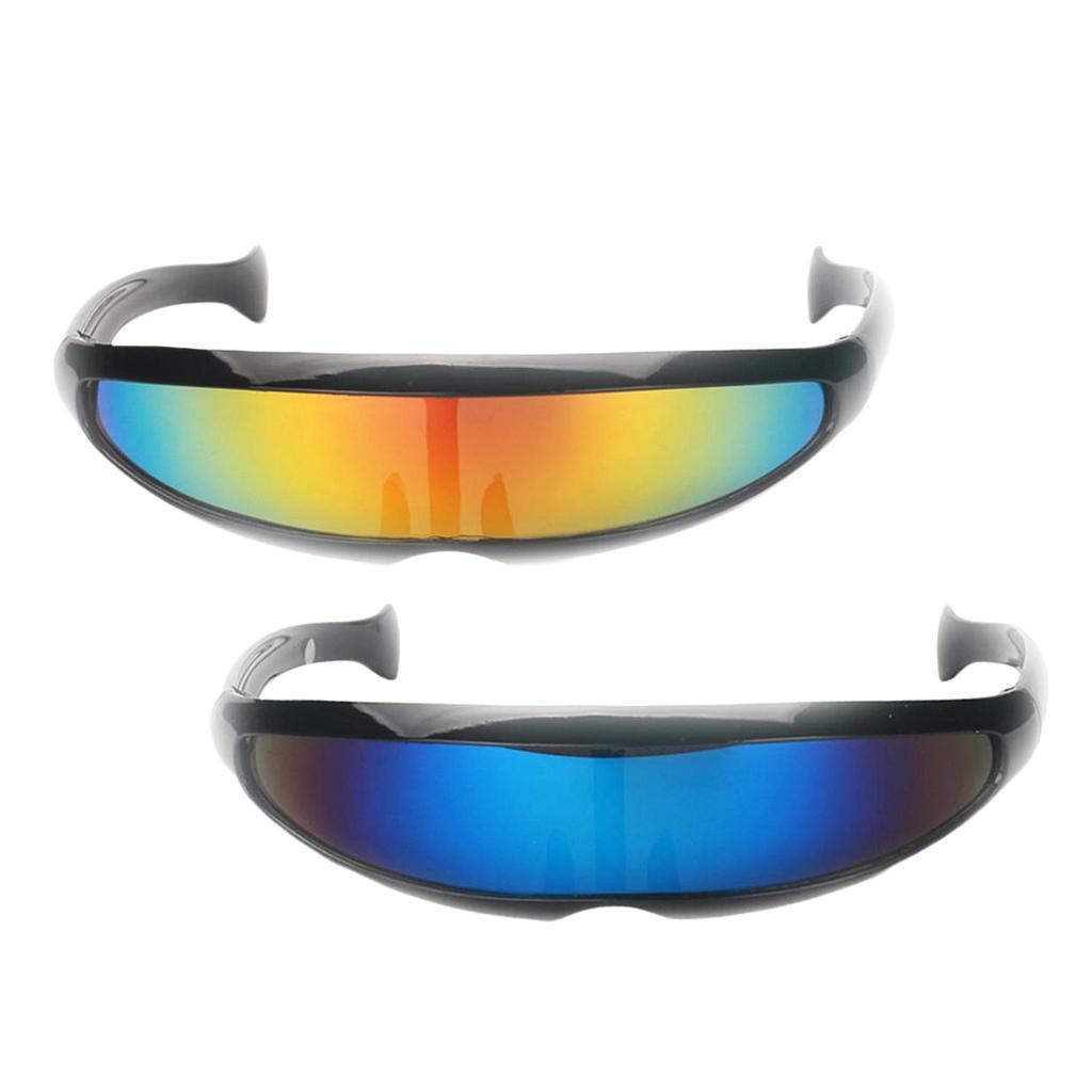 2/set Futuristic Cyclops Mirrored Sunglasses Narrow Monoblock Shield Glasses