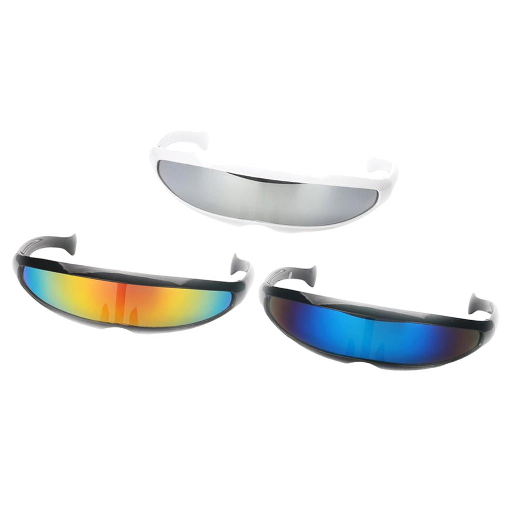 3x Futuristic Mirrored Sunglasses Narrow Monoblock Shield Glasses