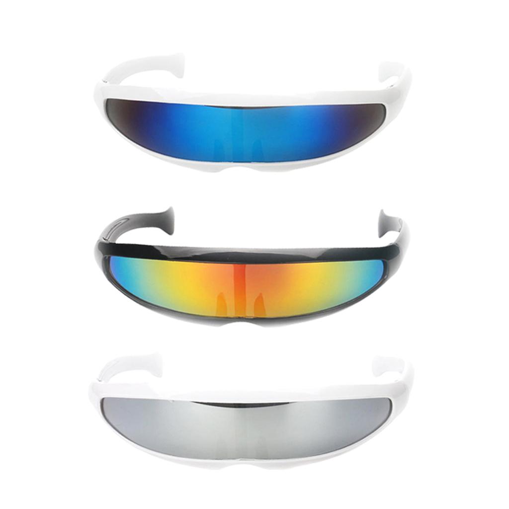 3/set Futuristic Cyclops Mirrored Sunglasses Narrow Monoblock Shield Glasses