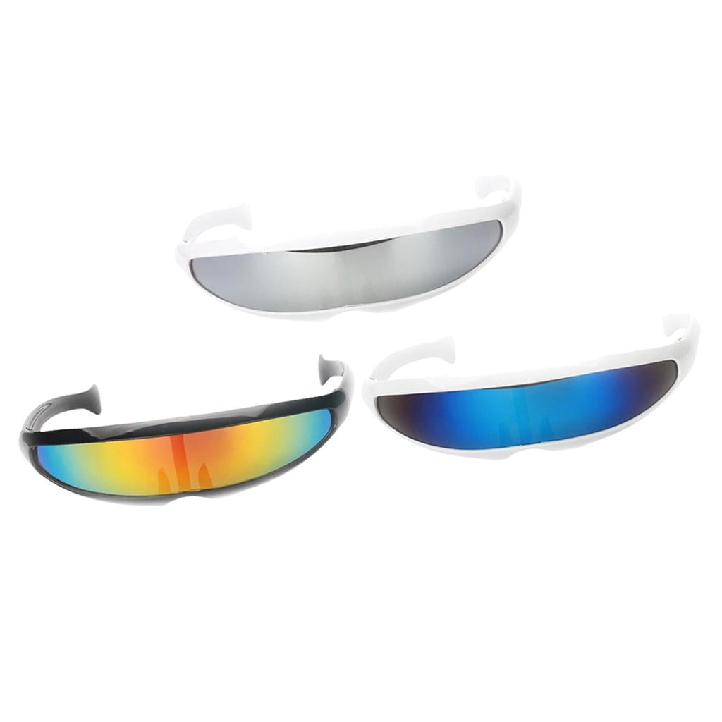 3/set Futuristic Cyclops Mirrored Sunglasses Narrow Monoblock Shield Glasses