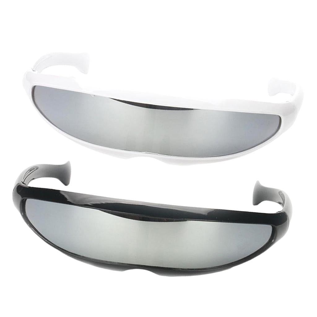 2x Futuristic Cyclops Silver Mirrored Sunglasses Monoblock Shield Glasses