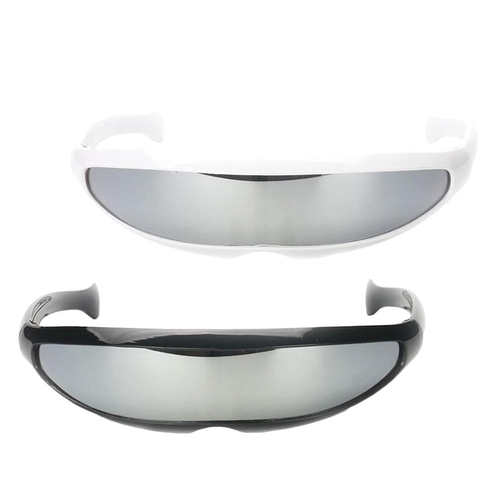 2x Futuristic Cyclops Silver Mirrored Sunglasses Monoblock Shield Glasses