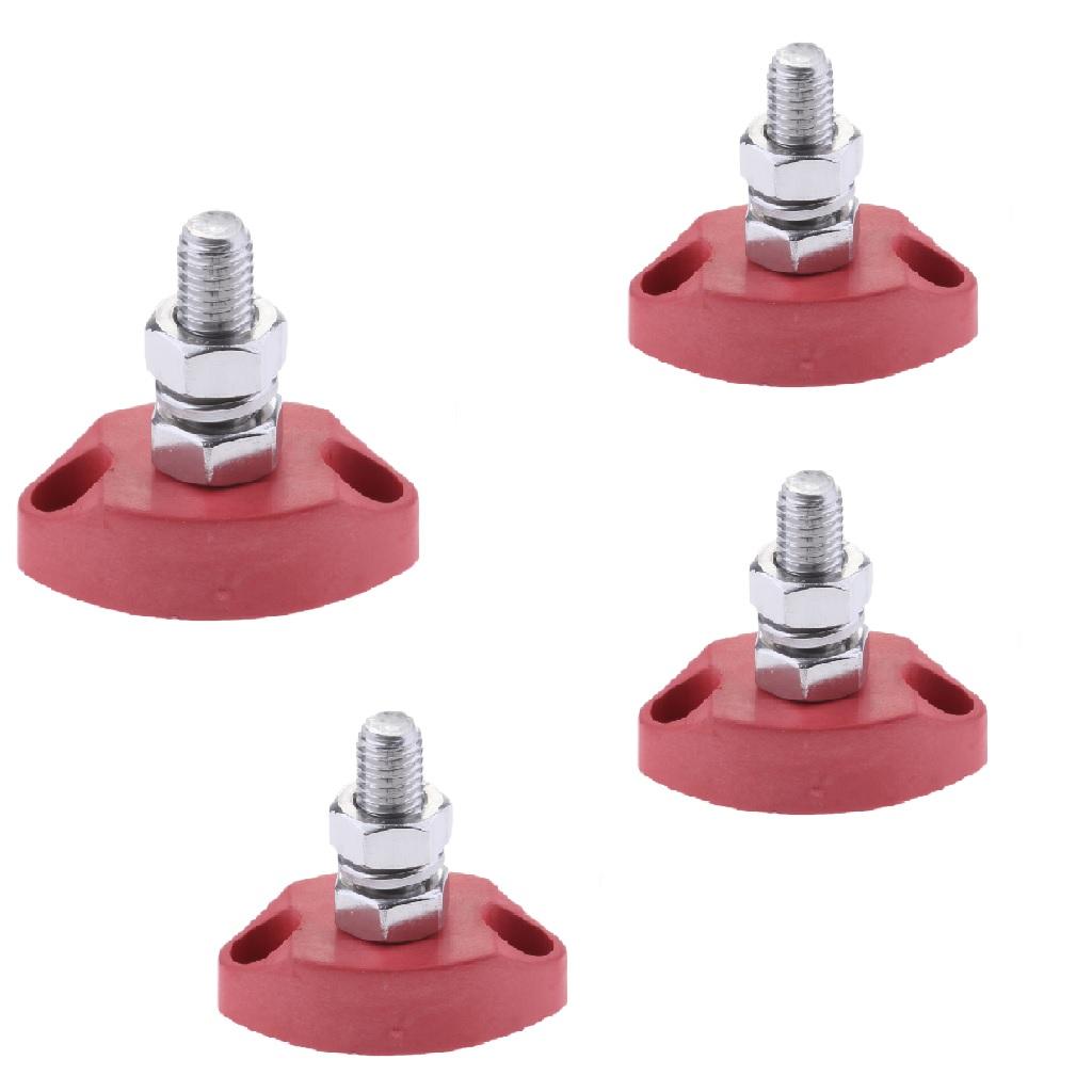 4x Red Junction Block Power Post Stainless Steel Insulated Terminal Stud 6mm