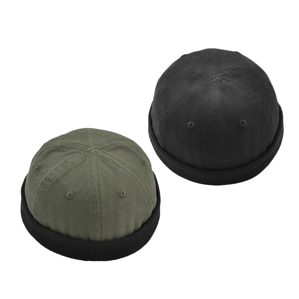 2pieces Men Retro Docker Leon Beanie Cap Pure Cotton Hat