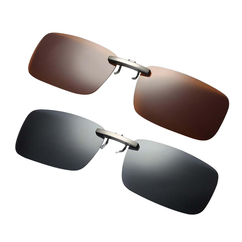 2pieces Polarized Clip On Flip Up UV400 Driving Rectangle Sunglasses