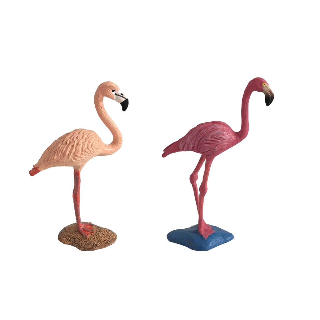 2Pieces Miniature Animals Birds Model Figurine Statue Scupltue Toy Flamingo