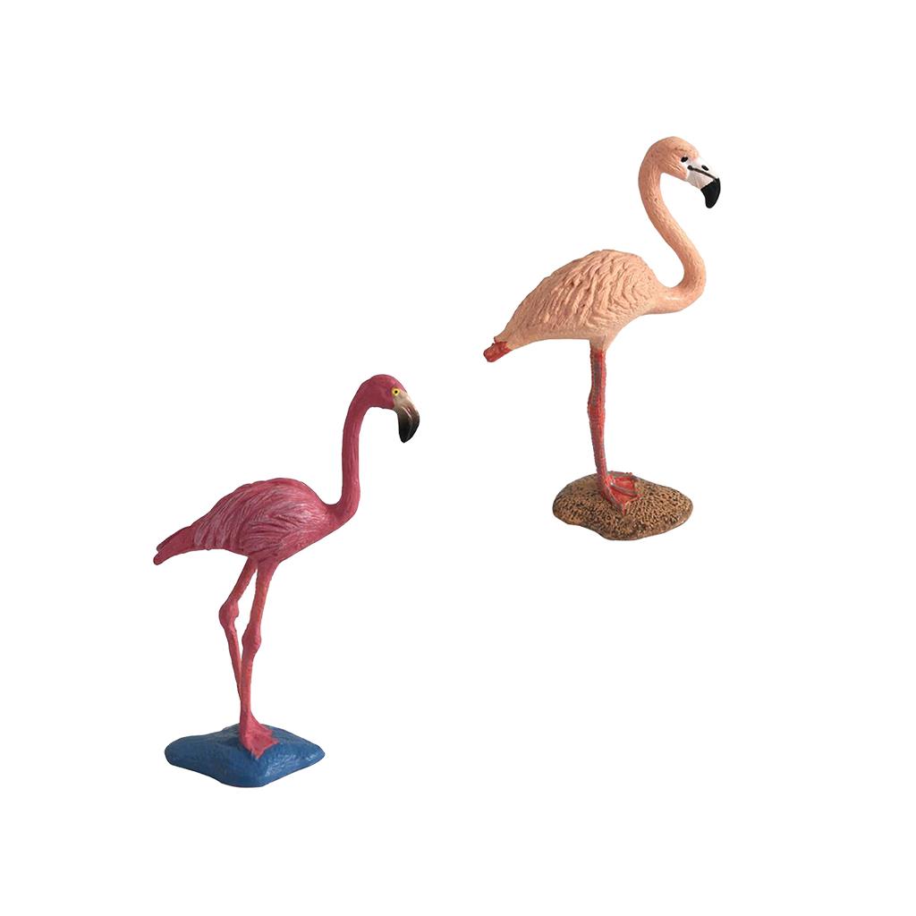 2Pieces Miniature Animals Birds Model Figurine Statue Scupltue Toy Flamingo