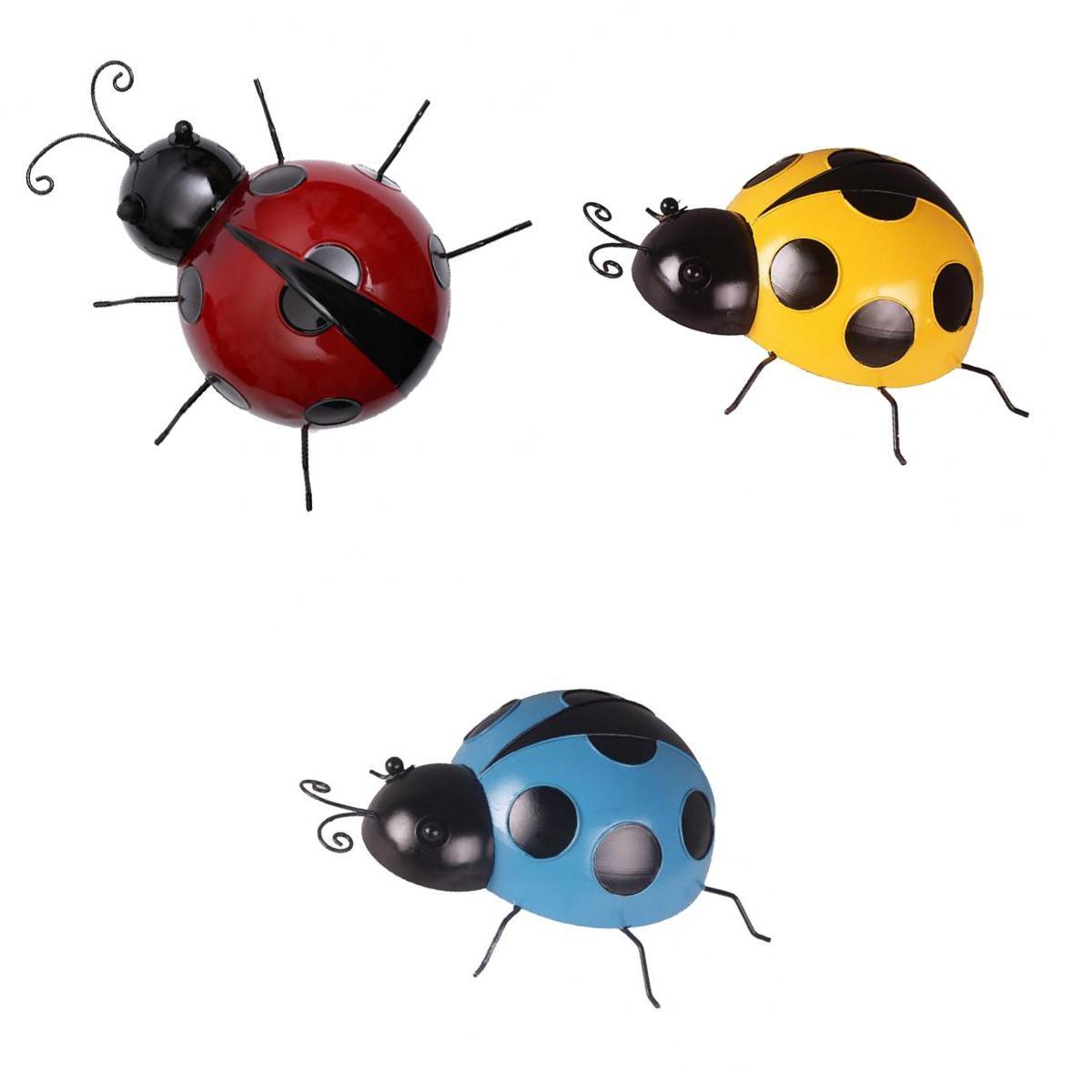 3Pcs Mini Metal Ladybug Fence Hanger Wall Hanging Outdoor Garden Decor 10cm