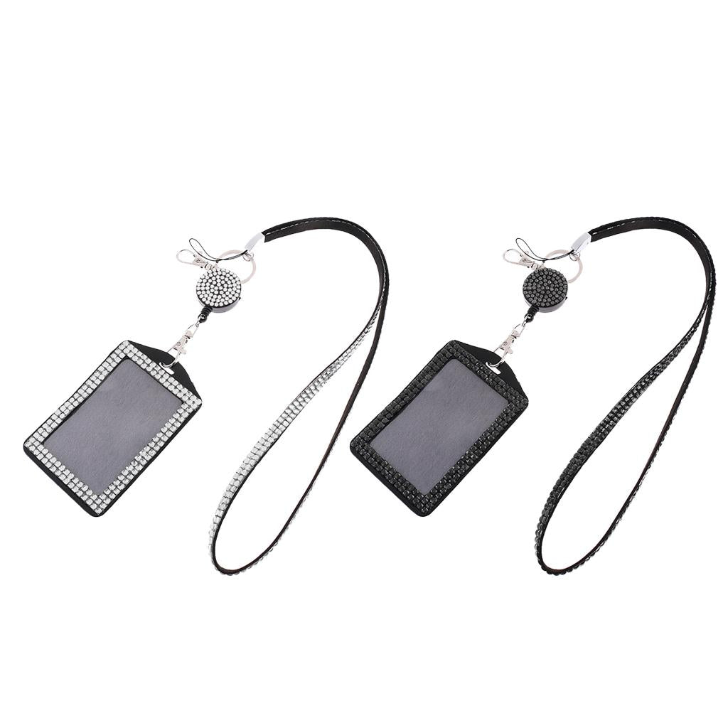 2pieces Rhinestone Lanyard with Retractable Reel Vertical ID Badge Holder