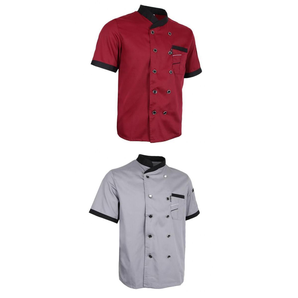 2Pieces Chef Jacket Uniform Short Sleeve Hotel Kitchen Apparel Cook Coat L