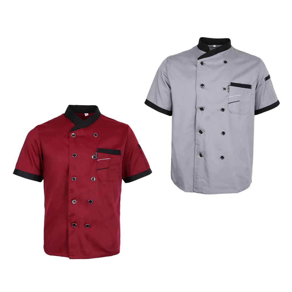 2Pieces Chef Jacket Uniform Short Sleeve Hotel Kitchen Apparel Cook Coat L