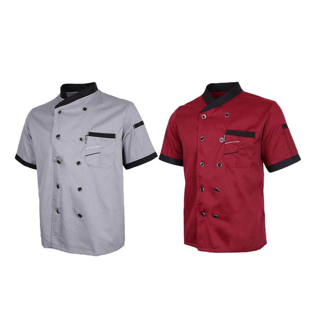 2Pieces Chef Jacket Uniform Short Sleeve Hotel Kitchen Apparel Cook Coat L