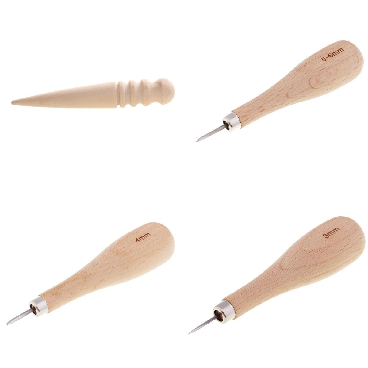 4pcs Wood Sewing Stitching Awl Leather Round Edge Slicker for Leather Craft