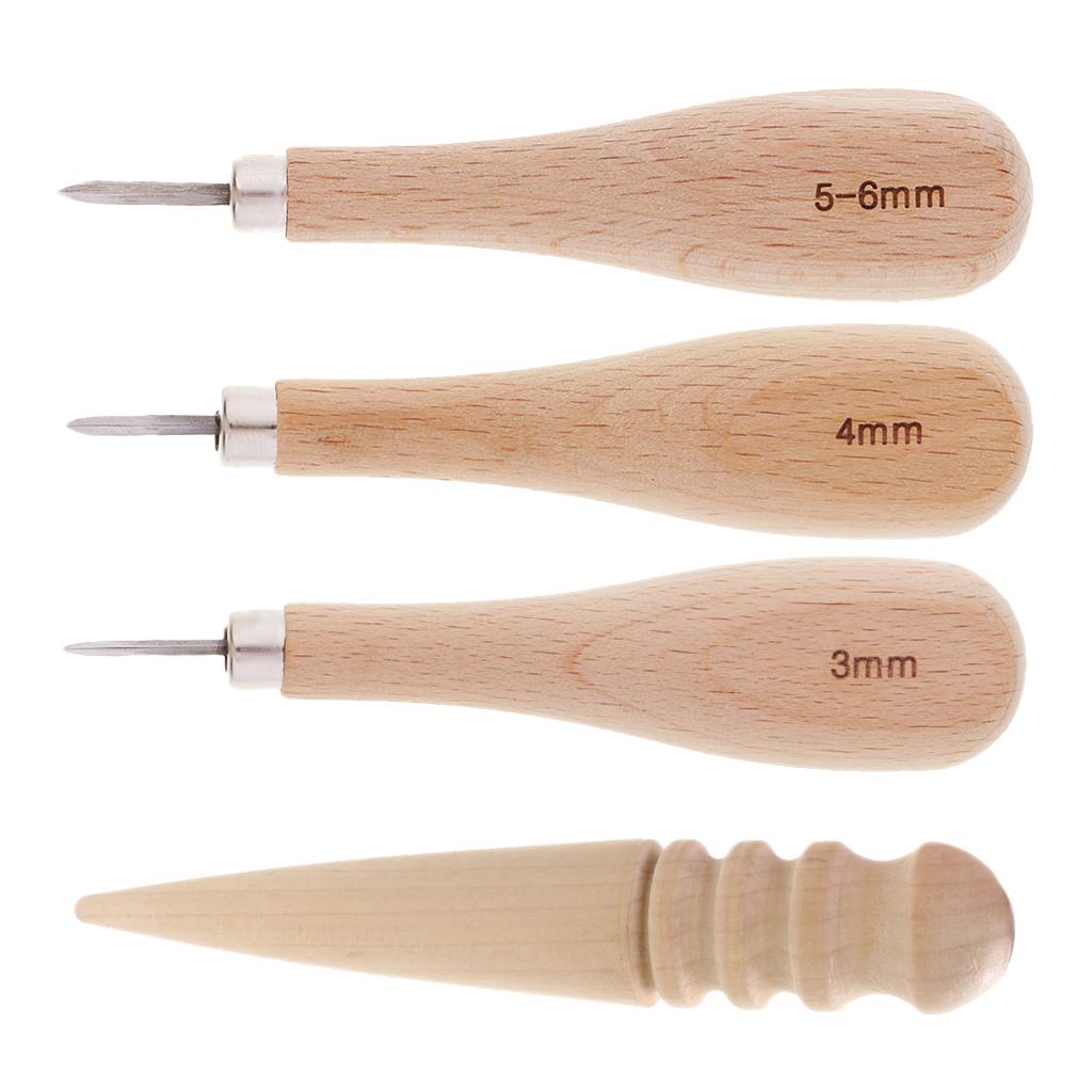 4pcs Wood Sewing Stitching Awl Leather Round Edge Slicker for Leather Craft