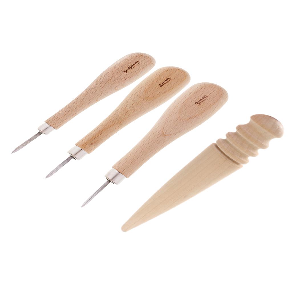 4pcs Wood Sewing Stitching Awl Leather Round Edge Slicker for Leather Craft