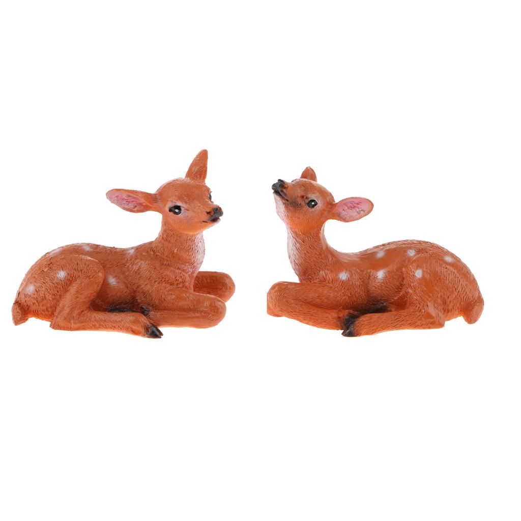 2pcs Resin Craft Mini Deer Lying Left & Right Micro Landscape Home Ornament
