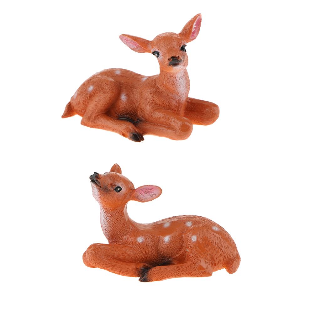 2pcs Resin Craft Mini Deer Lying Left & Right Micro Landscape Home Ornament