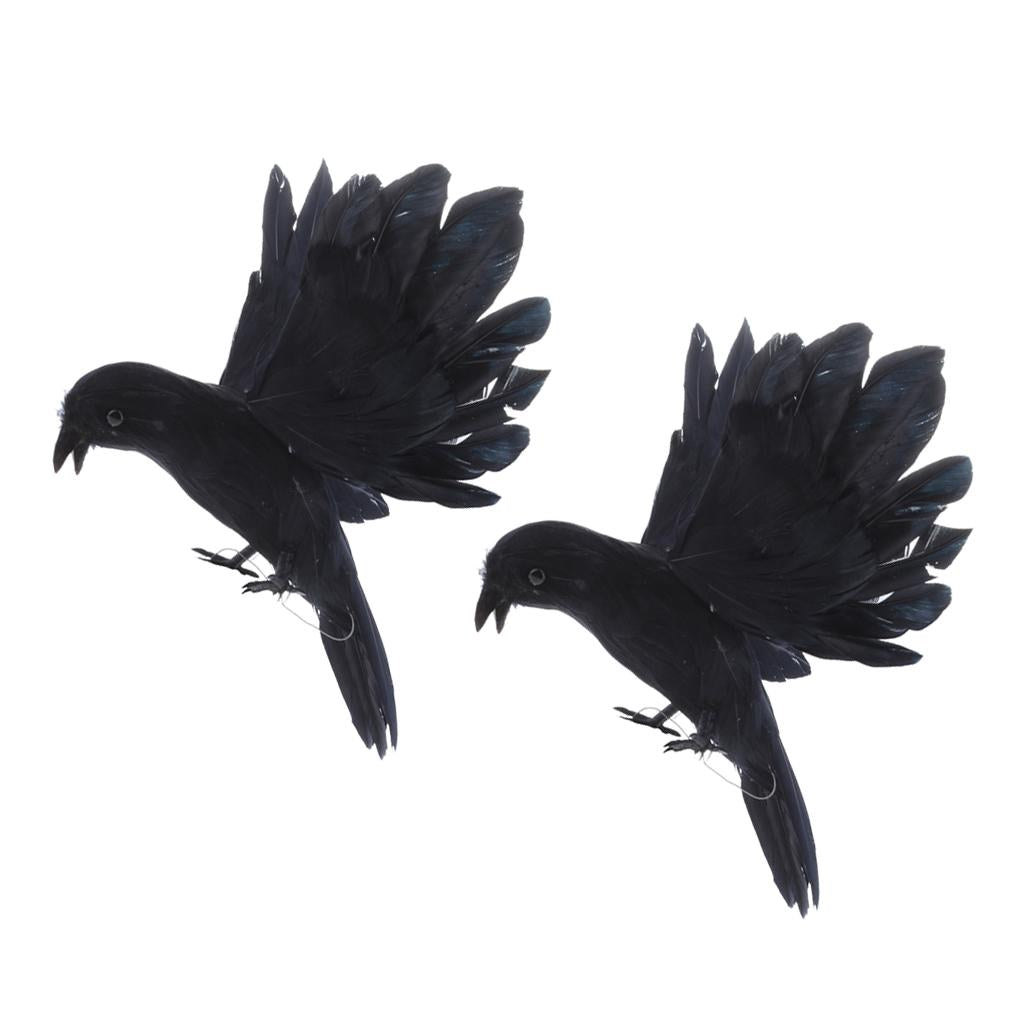 2pcs Black Plastic Realistic Flying Crow Decoy Hunting Birds Decoy