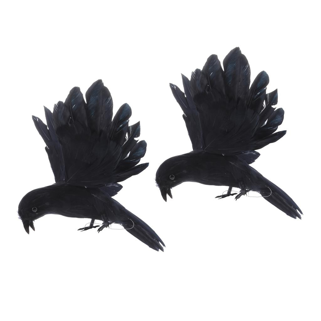 2pcs Black Plastic Realistic Flying Crow Decoy Hunting Birds Decoy